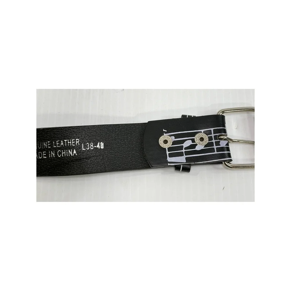 Genuine Leather‎ Music Notes Sheet Music Belt Black Silver Buckle B8931 L 38-40